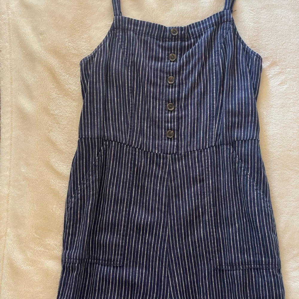 Navy blue/white Pinstripe linen jumpsuit- old navy size small